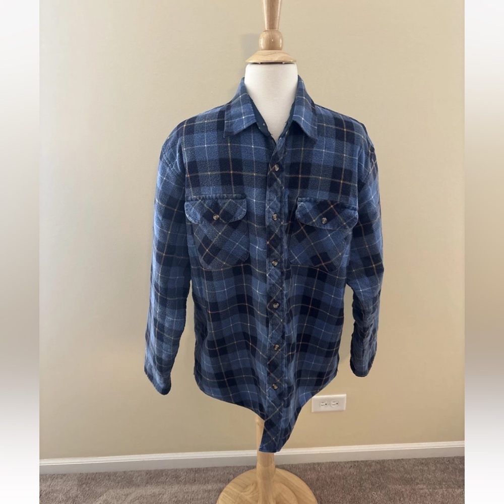 Vintage Outdoor Exchange Blue Plaid Flannel Shirt Quilted Lining